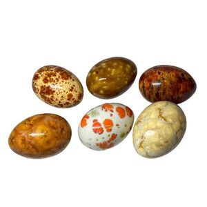 6 Vintage Ceramic Speckled Painted Glazed Easter Eggs Colorful- Set Of Six